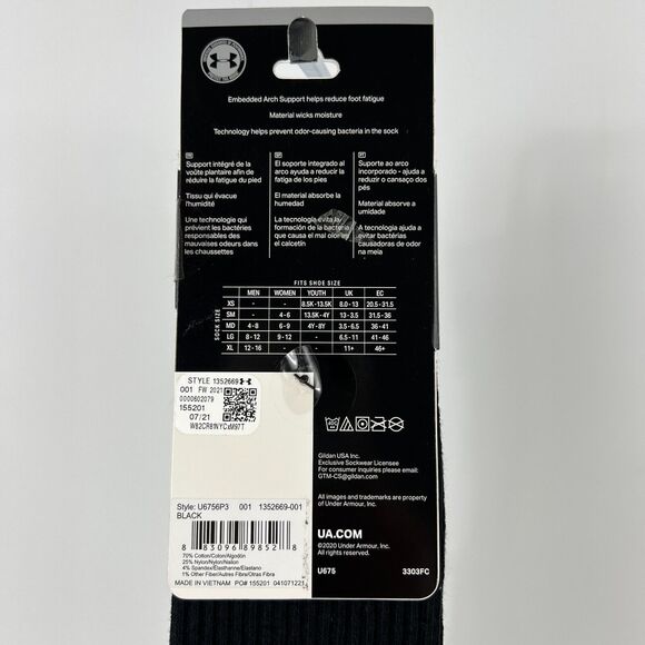 Under Armour Men’s Training Cotton Socks 3 Pairs Crew Black Shoe Size 12 –16 NWT - Picture 13 of 13